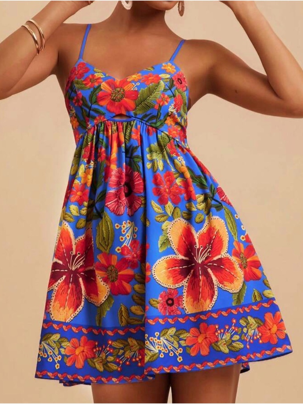 Royal Blue Floral Spaghetti-Strap Sundress